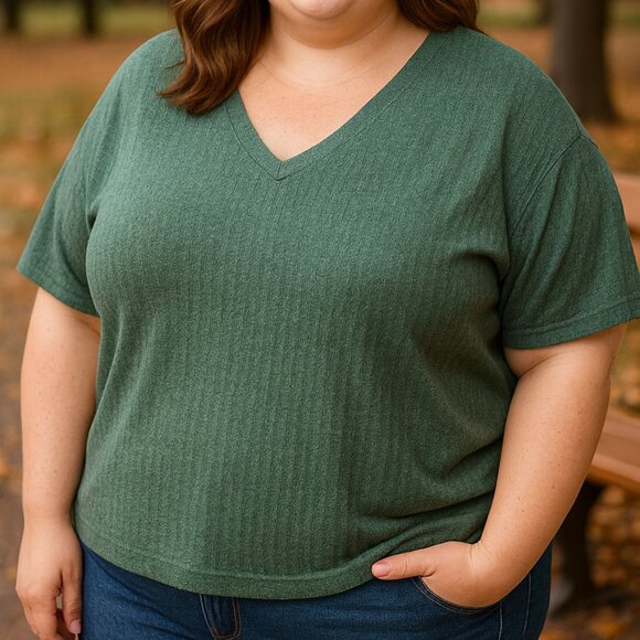 Faded Glory Green Ribbed Knit Top (2X Womens) - Picture 1 of 8